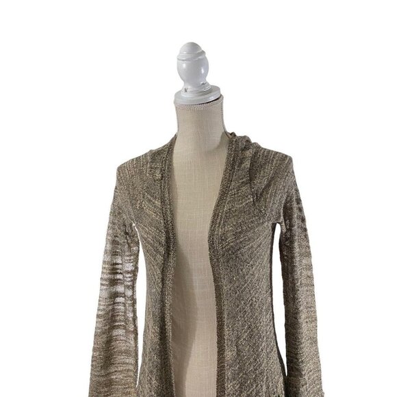 BKE Gimmicks Open Weave Women Tan Raw Edge Chiffon Trim Wool Cardigan Sz Small - Picture 3 of 13